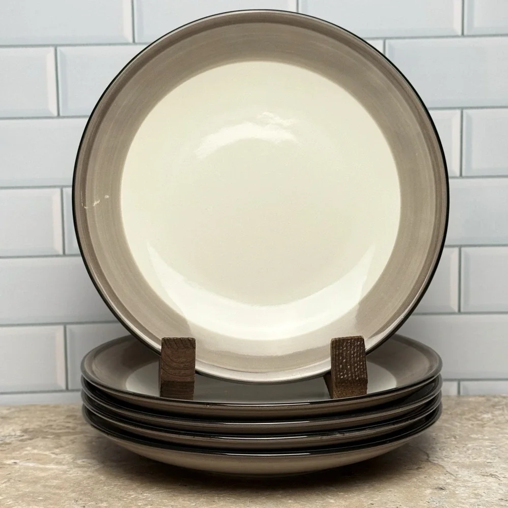 Lenox Park City Brushed Lunch Salad Plates Taupe w/Black Trim 9